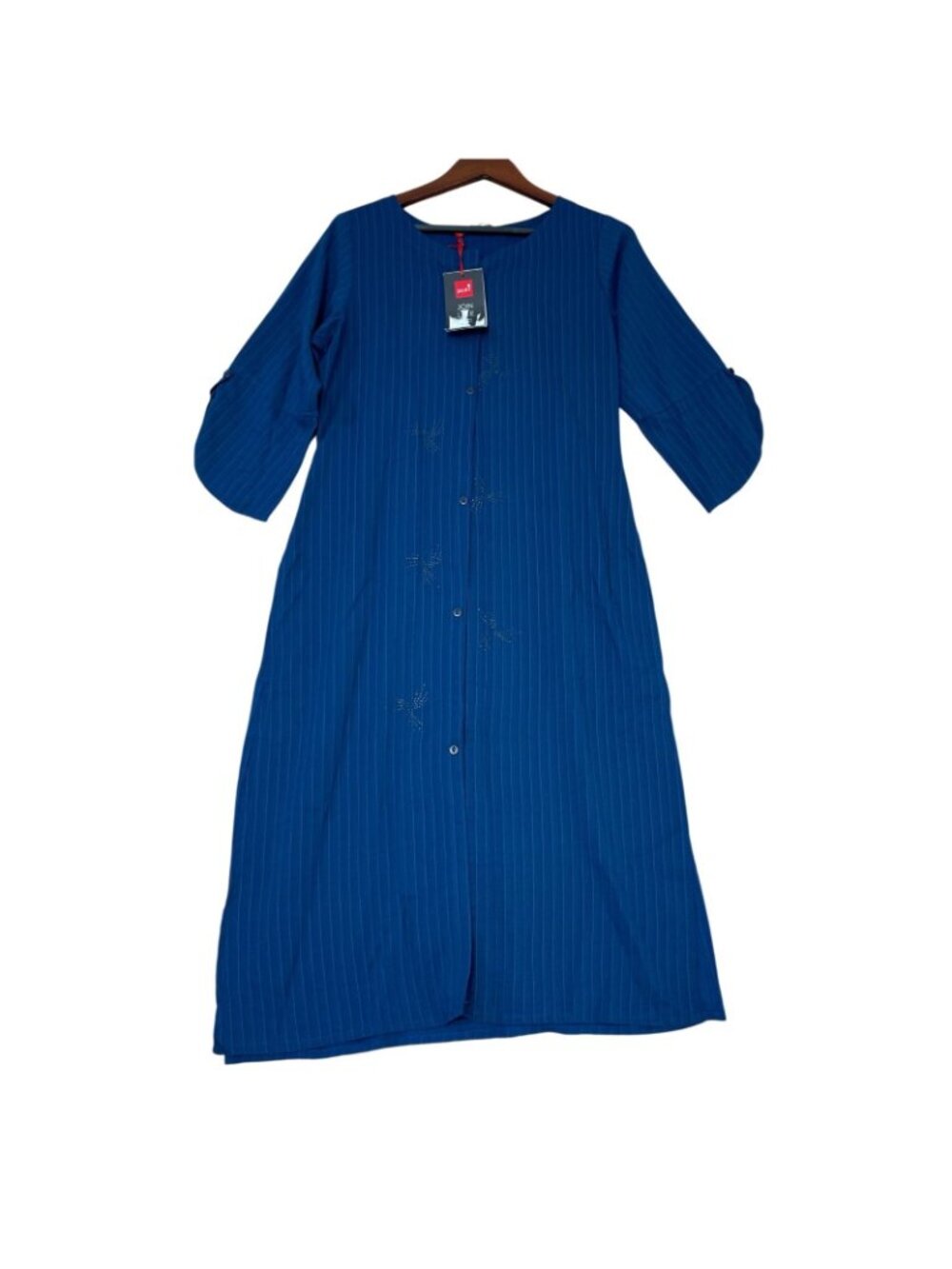 NWT Juliet Women's XL Blue Striped Long Tunic Kameez With Button-Up Front C0785 - Picture 2 of 10